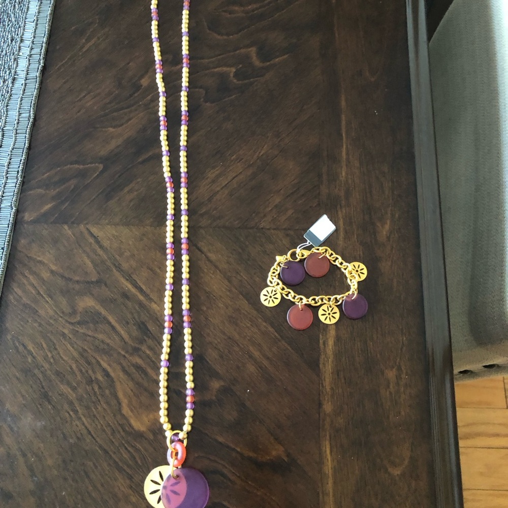 Colorful Beaded Necklace and with Gold Accent and Matching Bracelet.